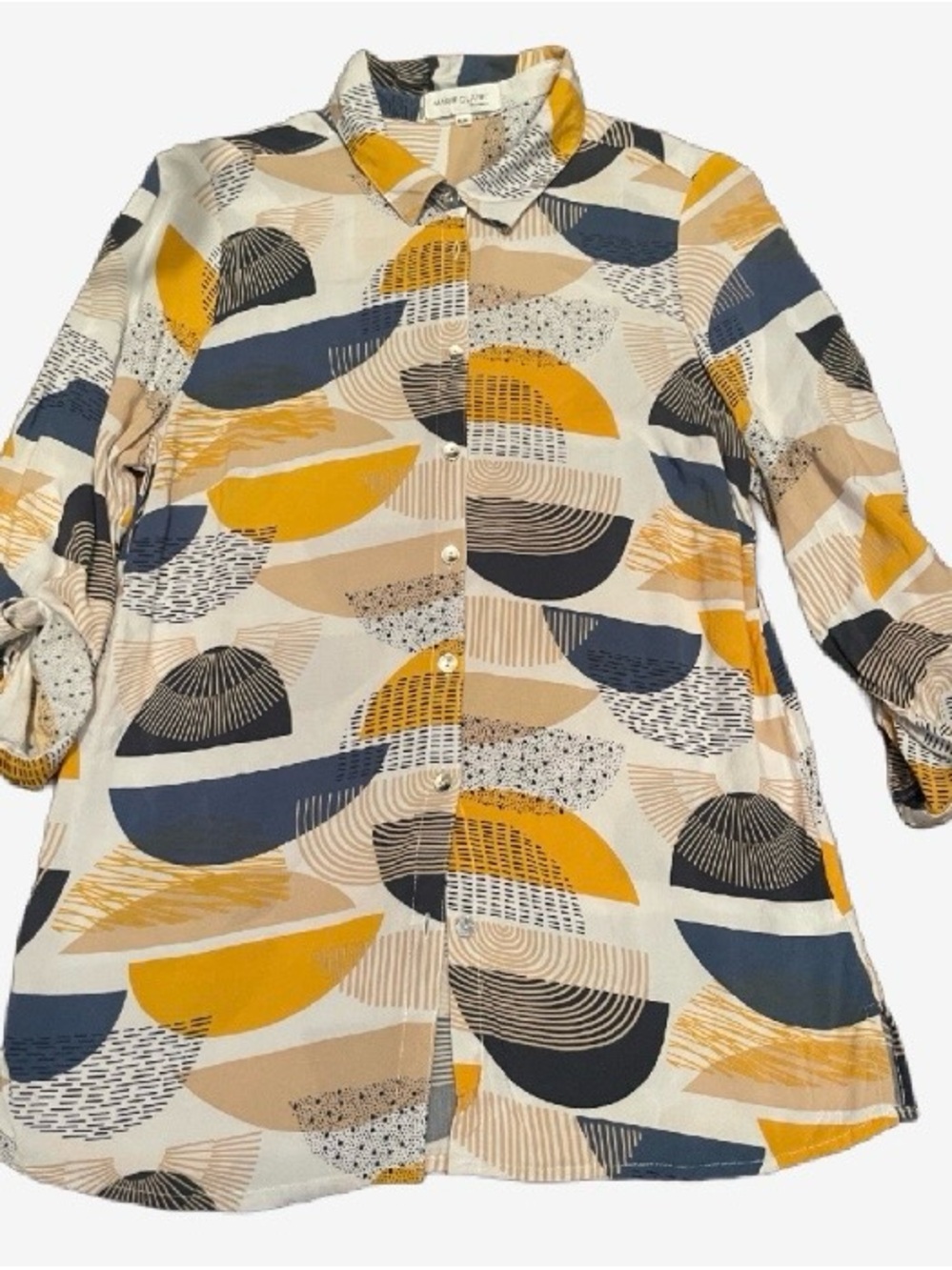 Women’s Button-Up Blouse in Mustard, Navy & Cream